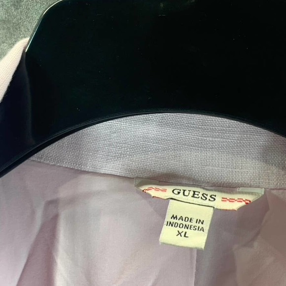 SOLD! GUESS Women's Wispy Pink Double-Breasted Long-Sleeve Linen Blazer - Picture 9 of 12